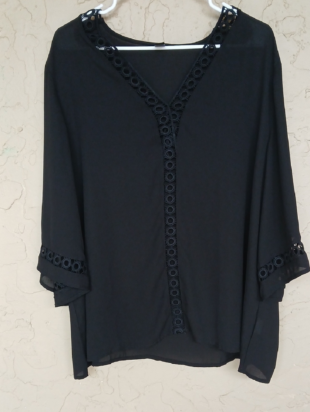 Black V-Neck Crochet-Trim Blouse